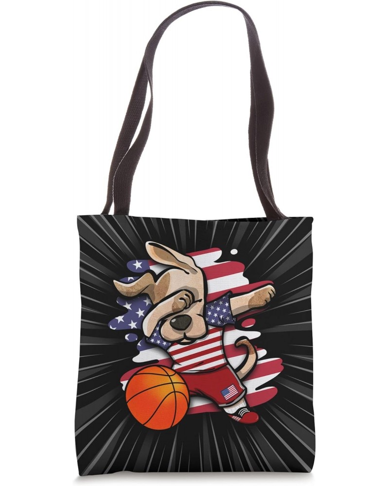 Dabbing Dog American Basketball Fans Jersey USA Flag Sports Tote Bag $11.98 Totes