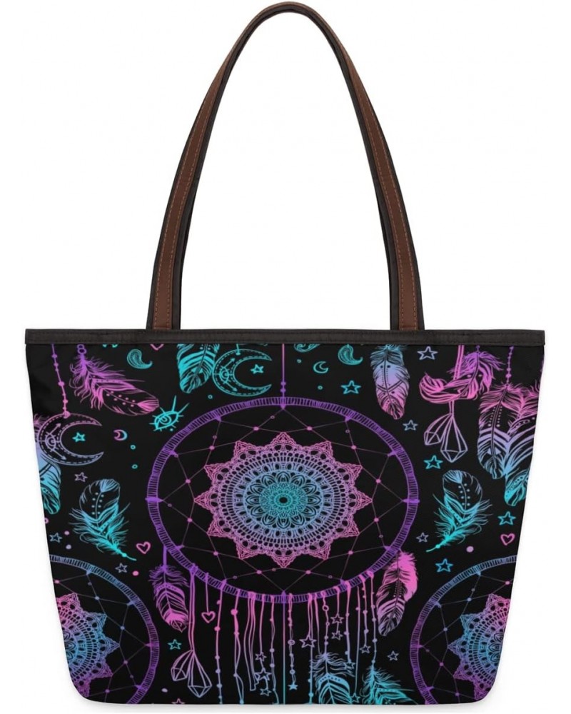 Women Tote Bag Large Handbag Indian Dreamcatcher Mandala Flower Shoulder Bag Zippered Tote Purse Work Travel Beach Bag $12.59...