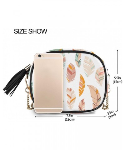 Small Crossbody Bag Boho Bright Colorful Feathers Womens Shoulder Chain Bag PU Leather Small Purse With Tassel $10.80 Shoulde...