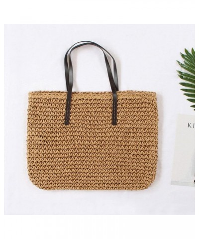 Straw Tote Bag Summer Beach Bag for Women, Retro Large Soft Woven Shoulder Bag Handbag Travel Shopping Bags for Vocation(Ligh...