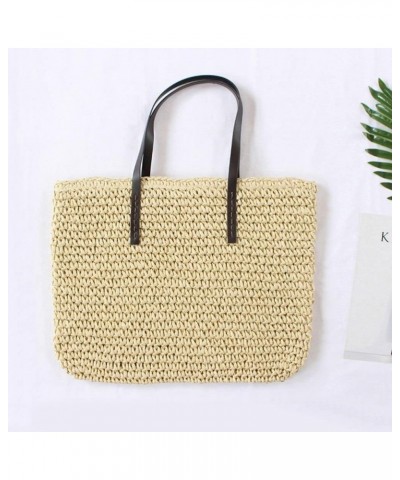 Straw Tote Bag Summer Beach Bag for Women, Retro Large Soft Woven Shoulder Bag Handbag Travel Shopping Bags for Vocation(Ligh...