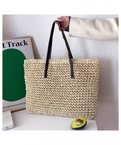 Straw Tote Bag Summer Beach Bag for Women, Retro Large Soft Woven Shoulder Bag Handbag Travel Shopping Bags for Vocation(Ligh...