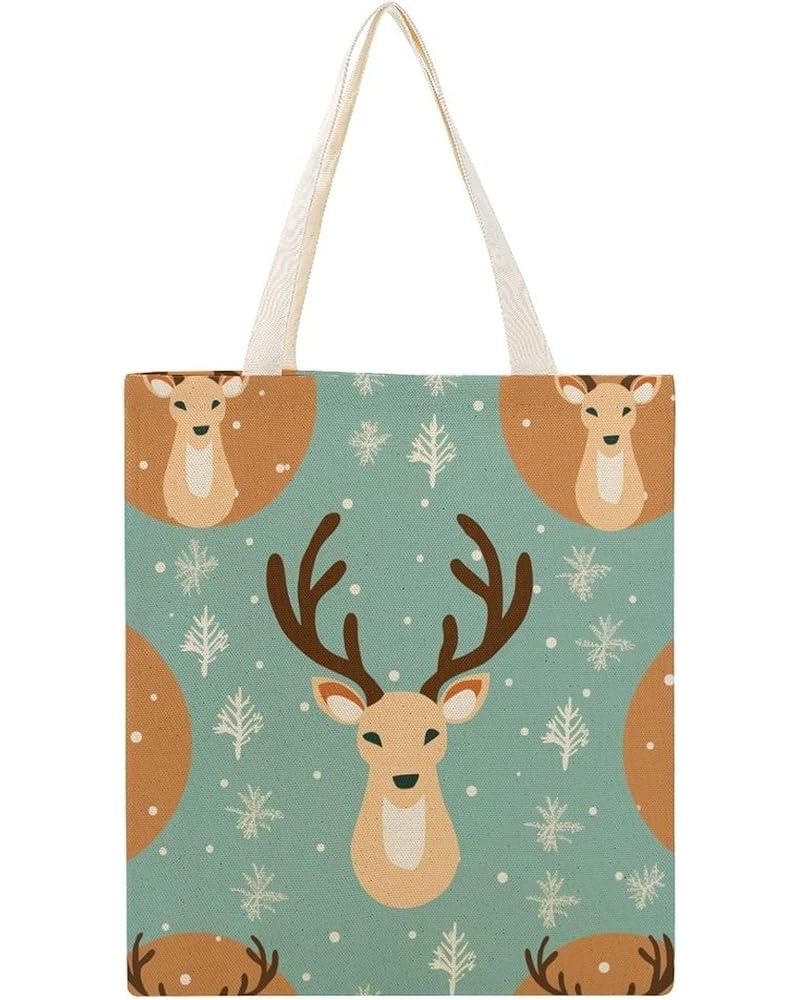 Canvas Tote Bag Cute Winter Reindeer Shopping Tote Bag New Year Reindeer Custom Tote Bag Gift for Her Totebag $11.01 Totes