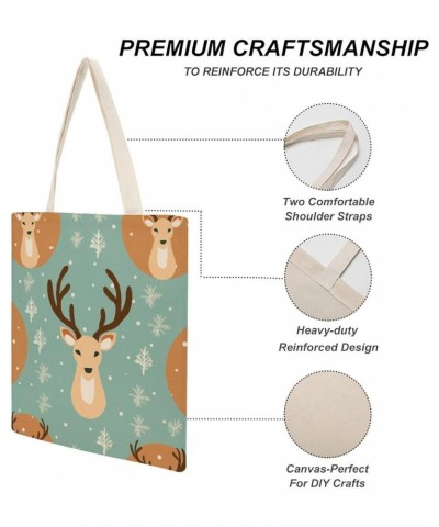 Canvas Tote Bag Cute Winter Reindeer Shopping Tote Bag New Year Reindeer Custom Tote Bag Gift for Her Totebag $11.01 Totes