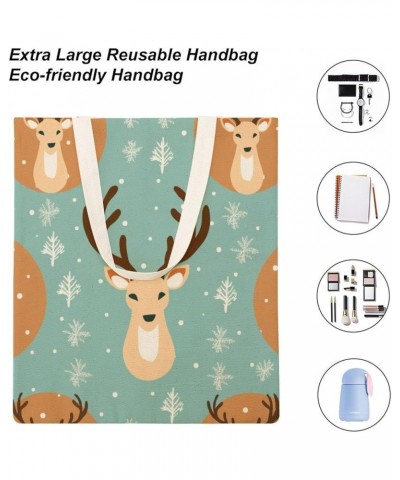 Canvas Tote Bag Cute Winter Reindeer Shopping Tote Bag New Year Reindeer Custom Tote Bag Gift for Her Totebag $11.01 Totes