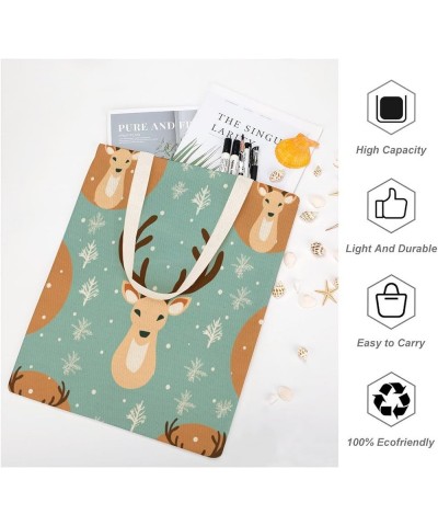 Canvas Tote Bag Cute Winter Reindeer Shopping Tote Bag New Year Reindeer Custom Tote Bag Gift for Her Totebag $11.01 Totes