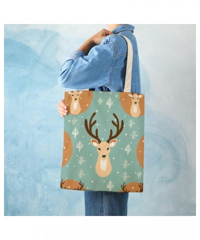 Canvas Tote Bag Cute Winter Reindeer Shopping Tote Bag New Year Reindeer Custom Tote Bag Gift for Her Totebag $11.01 Totes