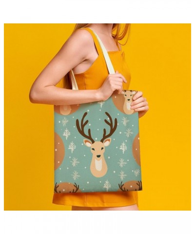 Canvas Tote Bag Cute Winter Reindeer Shopping Tote Bag New Year Reindeer Custom Tote Bag Gift for Her Totebag $11.01 Totes