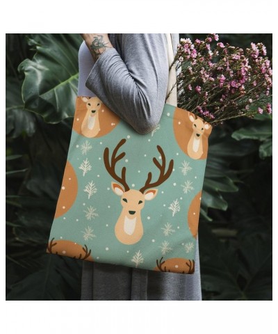 Canvas Tote Bag Cute Winter Reindeer Shopping Tote Bag New Year Reindeer Custom Tote Bag Gift for Her Totebag $11.01 Totes