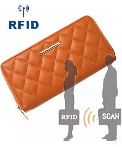 RFID Wallet Women Slim Ladies Wristlet Clutch Travel Cash Card Organized Anti Theft Large Capacity Zipper Red V Cognac-D $9.4...