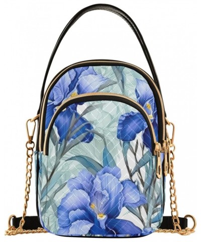 Irises Flowers Blue Crossbody Bag for Women Cell Phone Purse Wallet with Removable Chain Shoulder Handbag for Travel Passport...