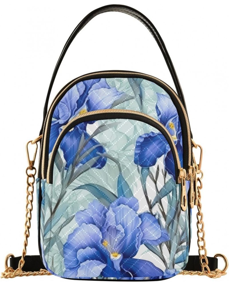 Irises Flowers Blue Crossbody Bag for Women Cell Phone Purse Wallet with Removable Chain Shoulder Handbag for Travel Passport...