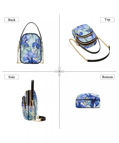 Irises Flowers Blue Crossbody Bag for Women Cell Phone Purse Wallet with Removable Chain Shoulder Handbag for Travel Passport...