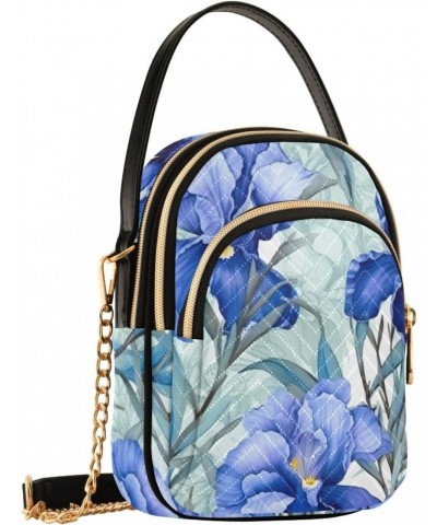 Irises Flowers Blue Crossbody Bag for Women Cell Phone Purse Wallet with Removable Chain Shoulder Handbag for Travel Passport...