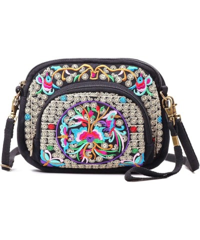 Embroidered Cute Mini Crossbody Bag for Women Small Handbags Wristlet Wallet Bag Cell-phone Pouch Coin Purse Black + Flower 0...