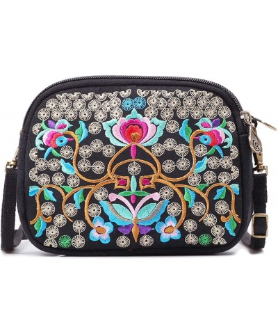 Embroidered Cute Mini Crossbody Bag for Women Small Handbags Wristlet Wallet Bag Cell-phone Pouch Coin Purse Black + Flower 0...