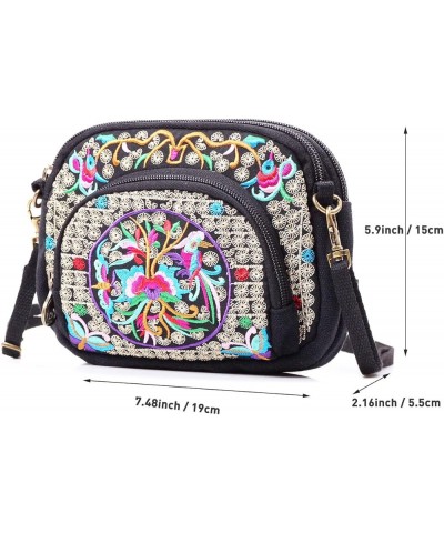 Embroidered Cute Mini Crossbody Bag for Women Small Handbags Wristlet Wallet Bag Cell-phone Pouch Coin Purse Black + Flower 0...