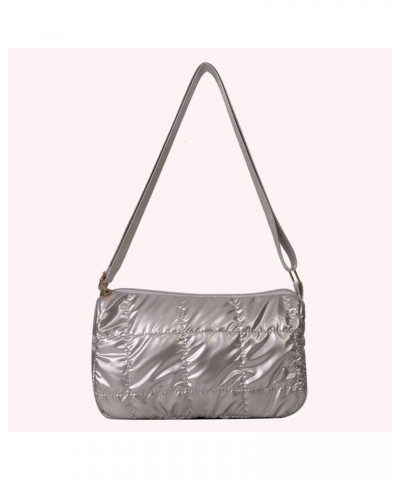 Women Fashion Crossbody Bag Solid Color Quilted Stylish Satchel Bag Adjustable Strap Simple Commuting Bag Large Capaci Silver...