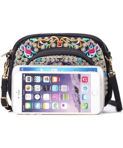 Embroidered Cute Mini Crossbody Bag for Women Small Handbags Wristlet Wallet Bag Cell-phone Pouch Coin Purse Black + Flower 0...