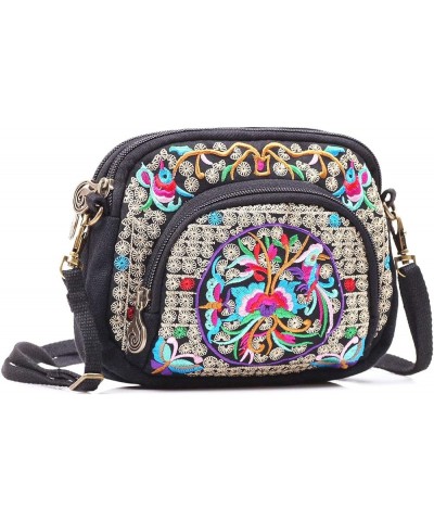 Embroidered Cute Mini Crossbody Bag for Women Small Handbags Wristlet Wallet Bag Cell-phone Pouch Coin Purse Black + Flower 0...