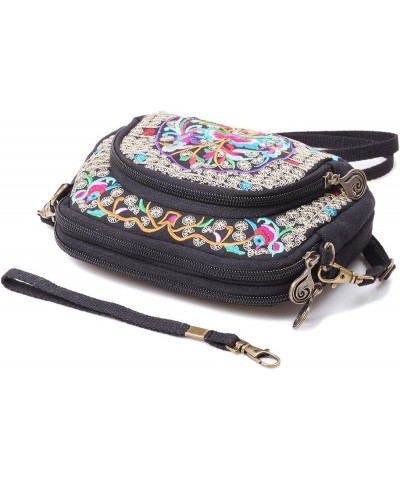 Embroidered Cute Mini Crossbody Bag for Women Small Handbags Wristlet Wallet Bag Cell-phone Pouch Coin Purse Black + Flower 0...