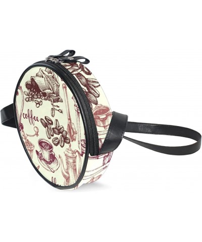 Vintage Coffee Pattern Crossbody Bag Small Canvas Shoulder Round Bag for Women $10.63 Shoulder Bags