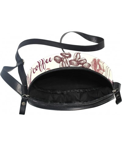 Vintage Coffee Pattern Crossbody Bag Small Canvas Shoulder Round Bag for Women $10.63 Shoulder Bags