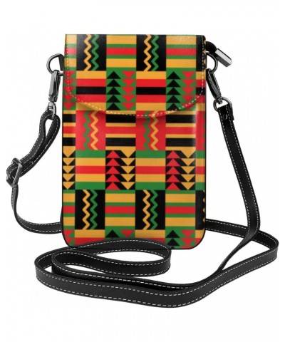 Kente Pattern Stripes Triangles Women Small Crossbody Cell Phone Purse Leather Fashion Shoulder Bag With Shoulder Strap $25.8...