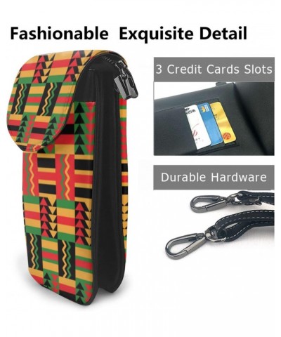 Kente Pattern Stripes Triangles Women Small Crossbody Cell Phone Purse Leather Fashion Shoulder Bag With Shoulder Strap $25.8...