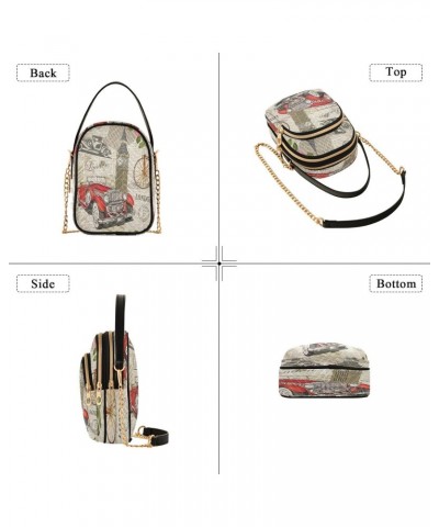 Chain Crossbody Bags for Women London Vintage Newspaper Background Quilted Shoulder Crossbody Handbags Travel Cross Body Cell...