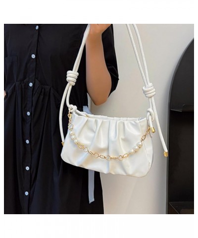 Women's Faux Leather Large Capacity Shoulder Bag with Chain Bead Handbag with Zipper Closure Adjustable Strap White $8.40 Sho...