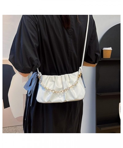 Women's Faux Leather Large Capacity Shoulder Bag with Chain Bead Handbag with Zipper Closure Adjustable Strap White $8.40 Sho...