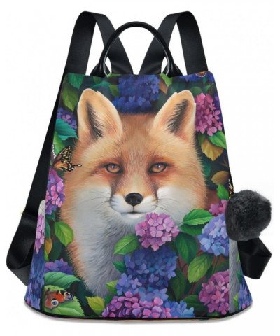 Fox Animal Hydrangea Flowers Backpack Purse for Women Anti Theft Fashion Back Pack Shoulder Bag $23.59 Backpacks