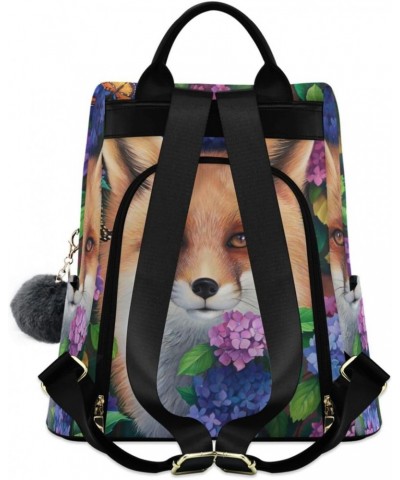 Fox Animal Hydrangea Flowers Backpack Purse for Women Anti Theft Fashion Back Pack Shoulder Bag $23.59 Backpacks