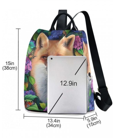 Fox Animal Hydrangea Flowers Backpack Purse for Women Anti Theft Fashion Back Pack Shoulder Bag $23.59 Backpacks