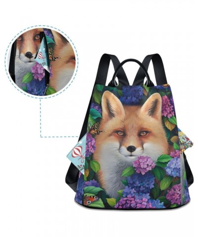 Fox Animal Hydrangea Flowers Backpack Purse for Women Anti Theft Fashion Back Pack Shoulder Bag $23.59 Backpacks