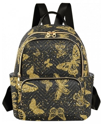 Backpack Purse for Women Gold Glittering Butterflies Artistic, Mini Fashion Backpack Lightweight Casual Daypack Shoulder Bag ...