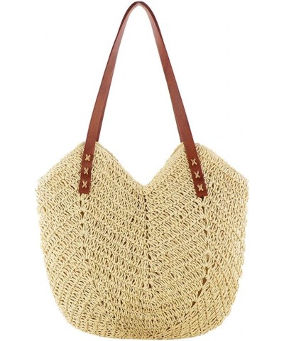 Hand-Woven Handbags Large Capacity Commute Bag Summer Simple Paper Rope Elegant Seaside Vacation Beige $9.59 Totes