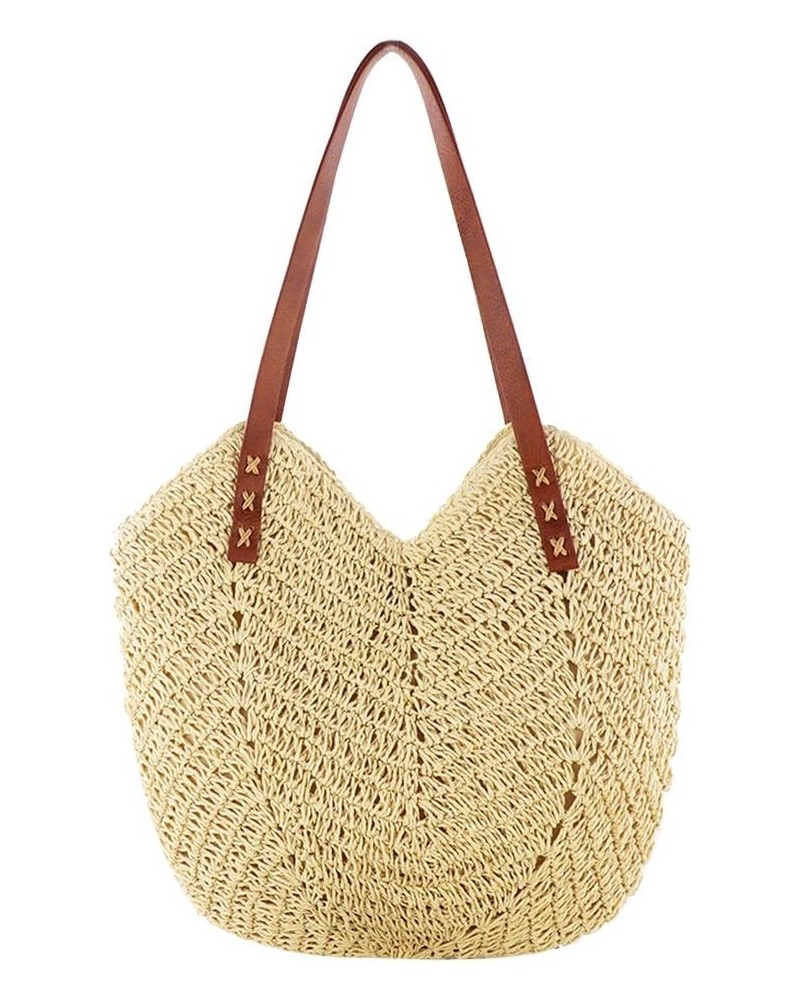 Hand-Woven Handbags Large Capacity Commute Bag Summer Simple Paper Rope Elegant Seaside Vacation Beige $9.59 Totes