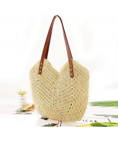 Hand-Woven Handbags Large Capacity Commute Bag Summer Simple Paper Rope Elegant Seaside Vacation Beige $9.59 Totes