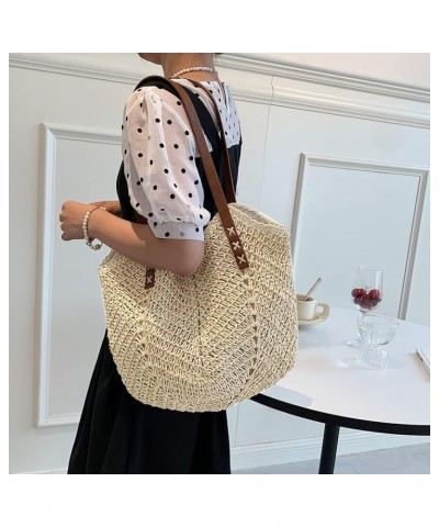 Hand-Woven Handbags Large Capacity Commute Bag Summer Simple Paper Rope Elegant Seaside Vacation Beige $9.59 Totes