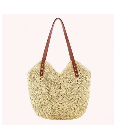 Hand-Woven Handbags Large Capacity Commute Bag Summer Simple Paper Rope Elegant Seaside Vacation Beige $9.59 Totes