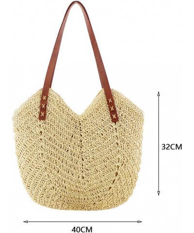 Hand-Woven Handbags Large Capacity Commute Bag Summer Simple Paper Rope Elegant Seaside Vacation Beige $9.59 Totes