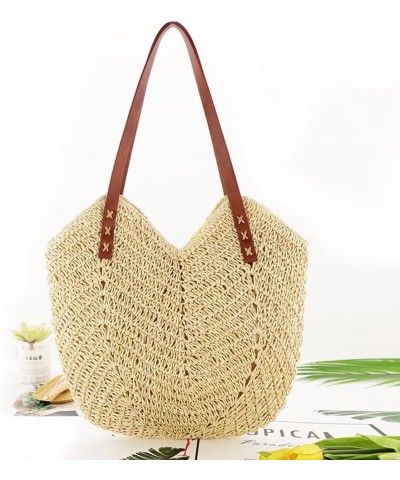 Hand-Woven Handbags Large Capacity Commute Bag Summer Simple Paper Rope Elegant Seaside Vacation Beige $9.59 Totes