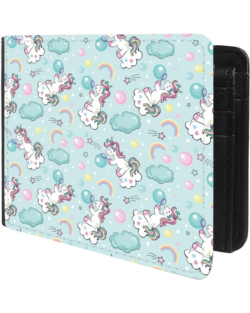 Unique Desige Pattern - Adorable unicorn blowing soap bubbles, Slim Front Pocket Wallet Billfold RFID Blocking $8.75 Wallets