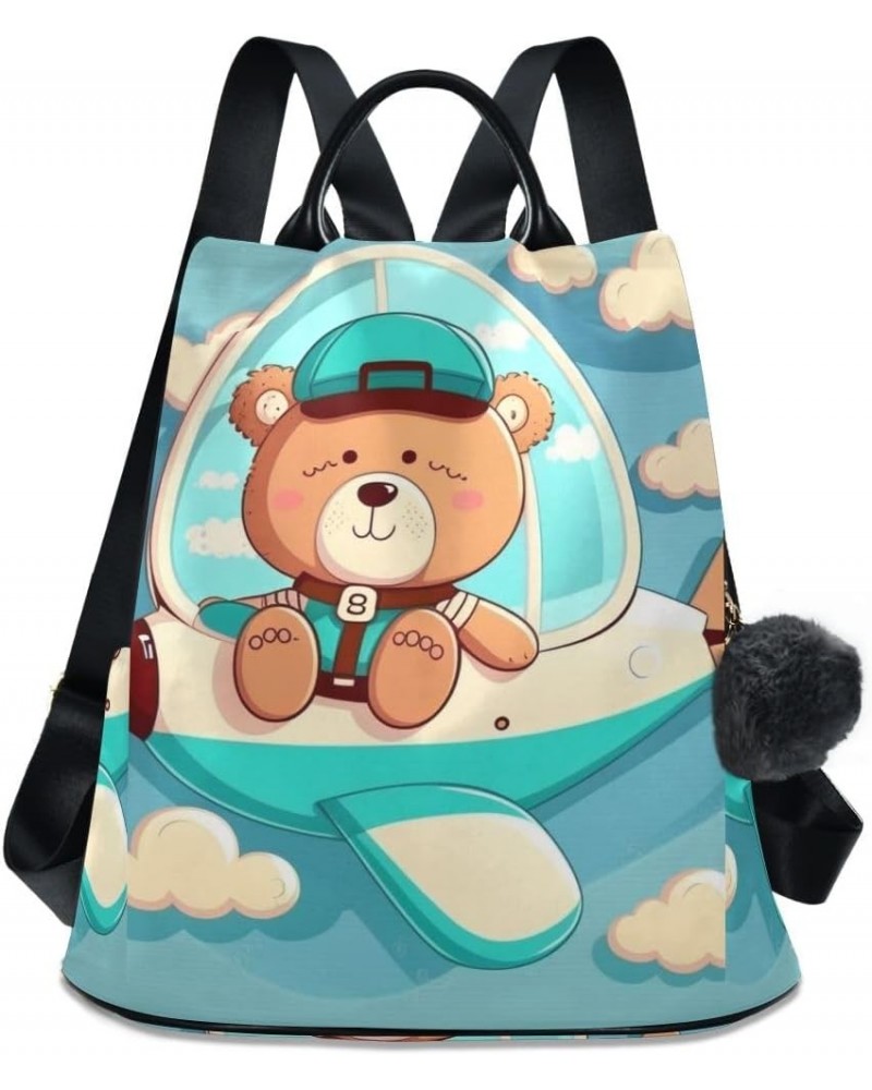 Bear White Stars Backpack Purse for Women Anti Theft Back Zipper Fashion Casual Travel Bag Bear on Blue Plane $16.16 Backpacks