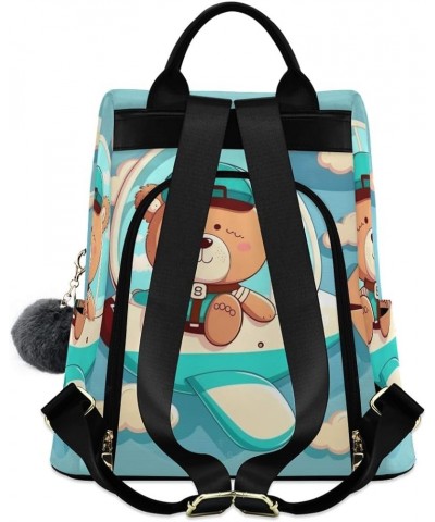 Bear White Stars Backpack Purse for Women Anti Theft Back Zipper Fashion Casual Travel Bag Bear on Blue Plane $16.16 Backpacks