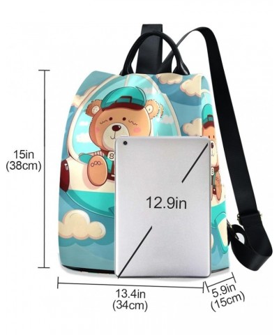 Bear White Stars Backpack Purse for Women Anti Theft Back Zipper Fashion Casual Travel Bag Bear on Blue Plane $16.16 Backpacks