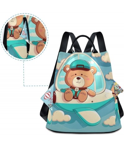 Bear White Stars Backpack Purse for Women Anti Theft Back Zipper Fashion Casual Travel Bag Bear on Blue Plane $16.16 Backpacks