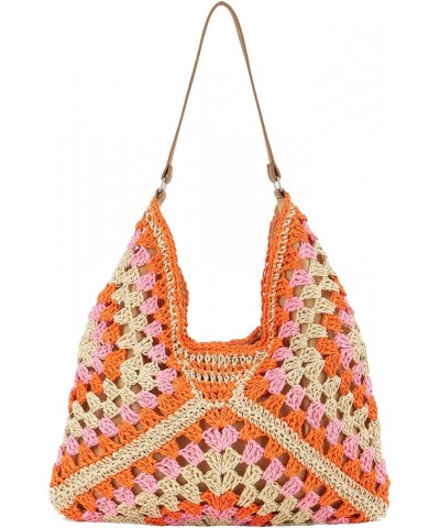 Straw Hobo Bags for Women Everything Tote Bag Woven Shoulder Bag Designer Beach Bag Summer Handbag Orange $13.24 Shoulder Bags